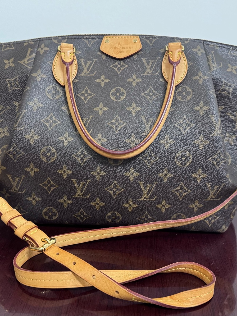 Louis Vuitton Turenne Monogram Canvas Satchel in Brown with Tan Trim